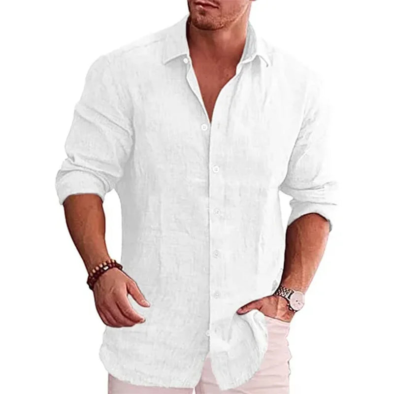 Cotton Linen Autumn Hot Selling Men'S Long Sleeve Shirt Solid Color Casual Style plus Size Men'S Casual Linen Shirt