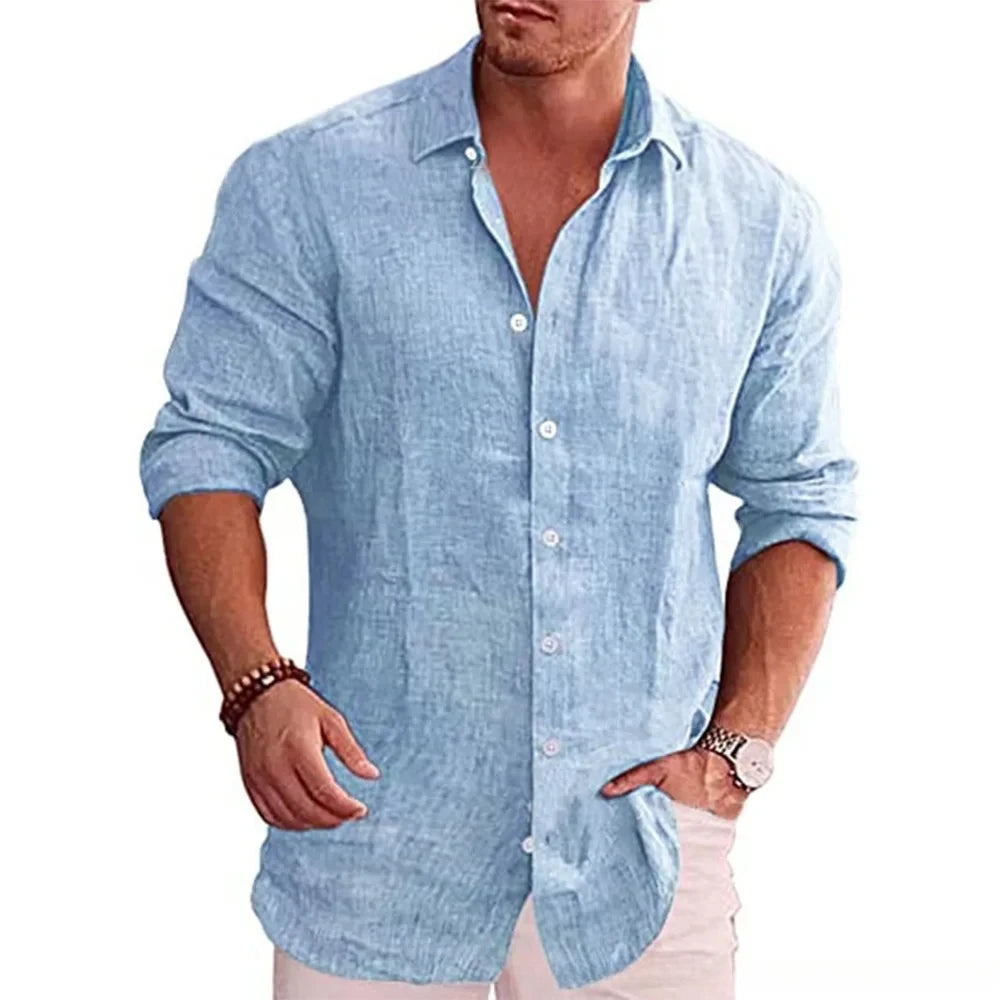 Cotton Linen Autumn Hot Selling Men'S Long Sleeve Shirt Solid Color Casual Style plus Size Men'S Casual Linen Shirt